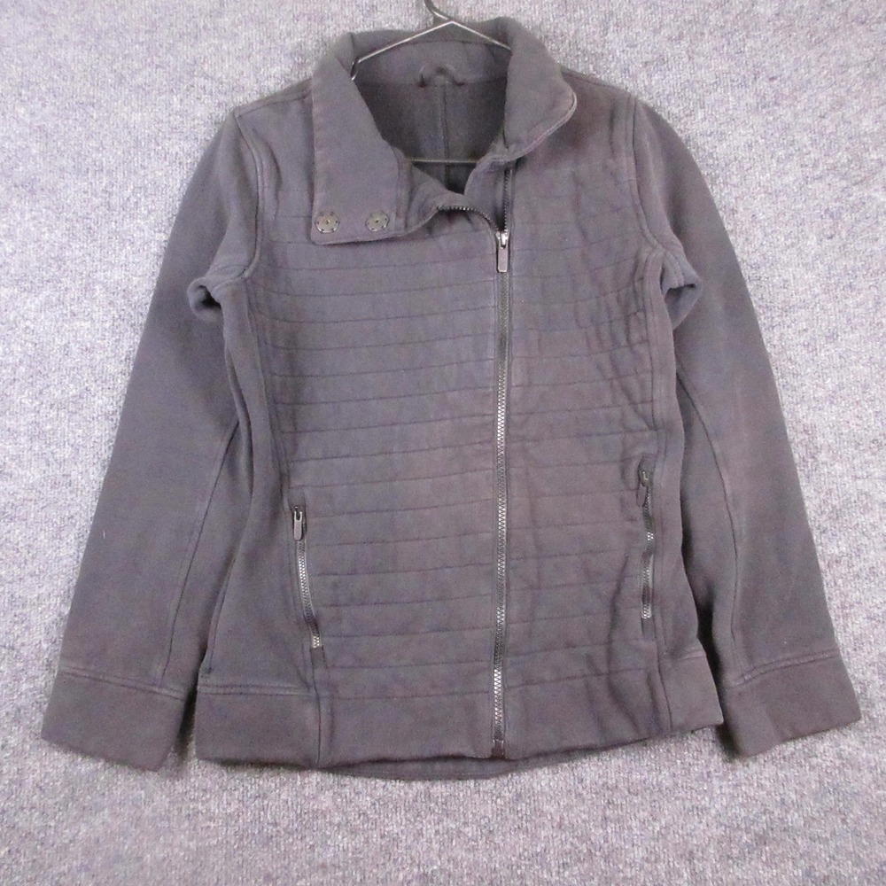 Lululemon Track Jacket Womens Medium Gray Full Zip Fleece Quilted Moto Athletic